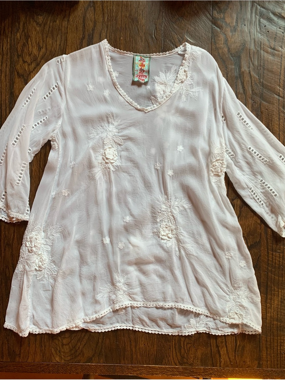 Johnny Was Sheer White Lace Top Size S